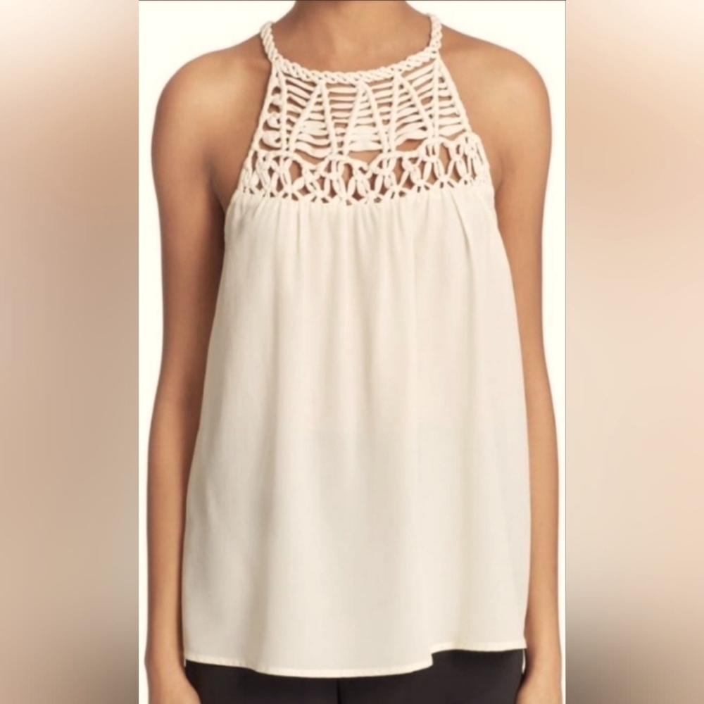 Joie Montara Macrame Silk Sleeveless Top White